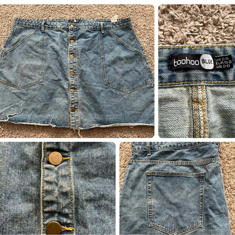 Boohoo Distressed Blue Denim Skirt
